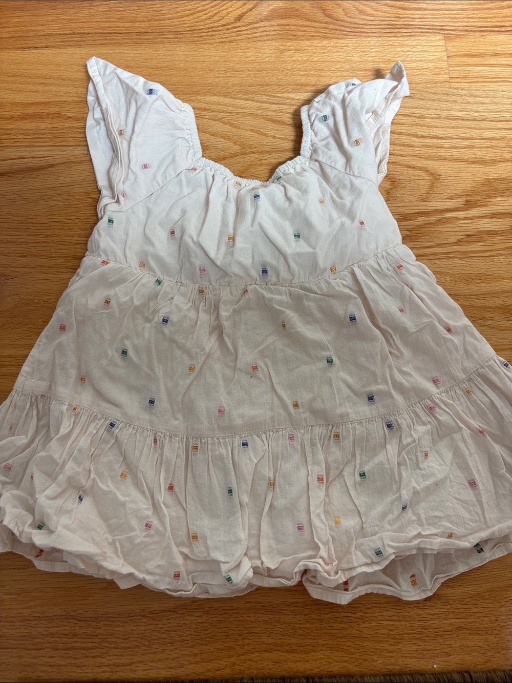 Girls' White Multicolor Embroidered Tiered Dress